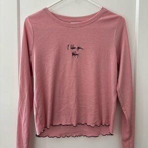 Pink Long Sleeve Top with Embroidered “I like you today”